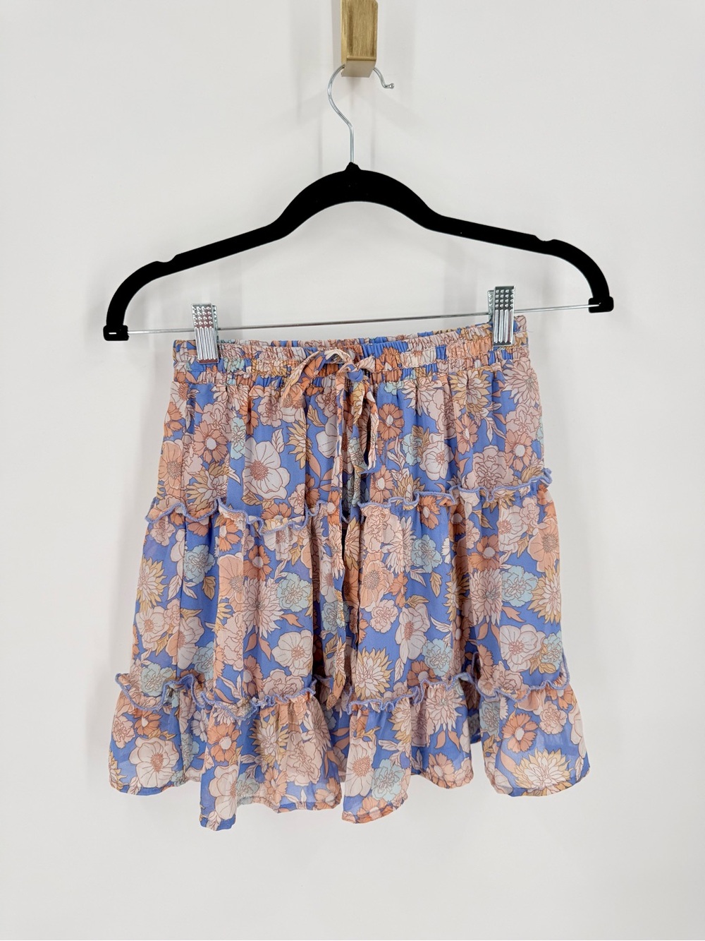 Sienna Sky Floral Ruffled Mini Skirt - Blue & Peach